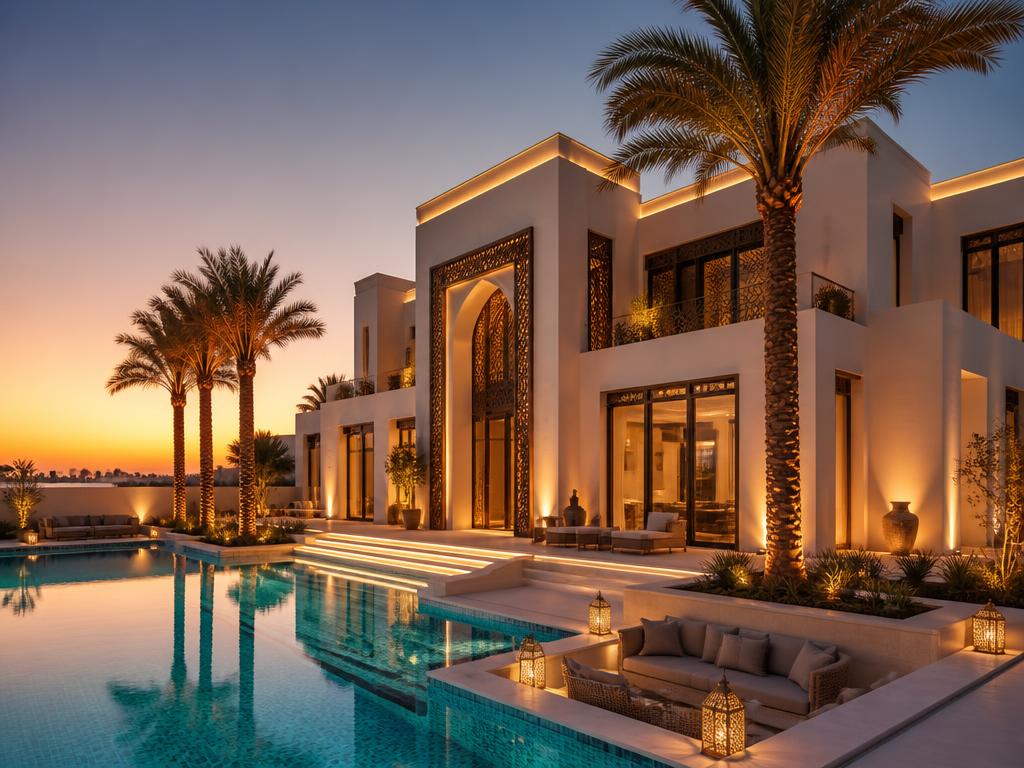 Luxury Dubai villa at dusk